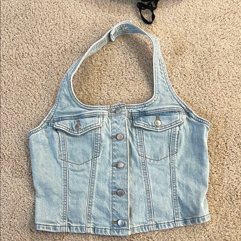 Universal Thread sz M Light Blue Denim Halter Top